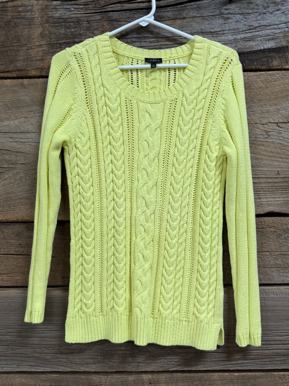 Talbots Cable Knit Sweater Lime Green Crew Neck Cotton Blend S